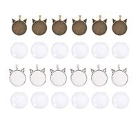 DECORNIJIA Lot de 24 Sets de Pendentifs Chats DIY en Alliage 25 Mm avec Dôme en Verre Transparent, Breloques pour Fabrication de Bijoux, Plateau Rond en Bronze et Argenté Antique,