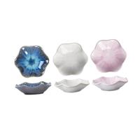 DECORNIJIA Lot de 3 Assiettes à Sauce en Céramique, Petite Assiette pour Sauces et Assaisonnement, Forme Feuille de Lotus, Adaptées au Micro-ondes et Lave-vaisselle, pour Couleur Aléatoire