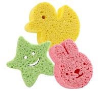 DECORNIJIA Lot De 3 Éponges De Bain Bébé En Bois-masse, Petits Formats, Douces Et Exfoliantes, Pour -né, Usage Quotidien, Motifs Étoiles Vertes, Canards Jaunes Et Lapins Roses