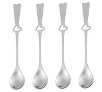 DECORNIJIA Lot de 4 Cuillères à Glace en Acier Inoxydable Manche de Cœur, Cuillères de Service Ergonomiques pour Dessert et Café, 14 Cm, Usage Maison et Restaurant