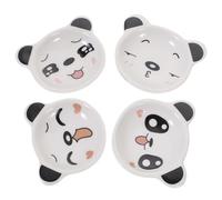 DECORNIJIA Lot de 4 Soucoupes Ménagères en Céramique Blanche et Noire Motif Panda, Assiettes à Trempette Créatives pour Sauce Soja, Sel, Épices, Maison, la Cuisine, Pique-niques, Barbecue