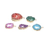 DECORNIJIA Lot De 5 Pendentifs En Tranches D'agate Multicolores, Accessoires Créatifs Pour Bijoux, Bricolage Diy, Usage Fête Et Présent, Design Naturel Solide