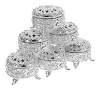 DECORNIJIA Lot de 6 Boîtes à Bonbons Rondes Vintage en Métal Argenté Boîtes de Rangement Multifonction pour Mariage et Shower Décorations Élégantes pour Fête Contenant Présents Raffinés