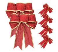 DECORNIJIA Lot de 6 Nœuds de Noël Rouges 23 Cm Bord Doré et Paillettes, Décorations Festives pour Sapin, Couronnes et Centre de Table Mariage, Accessoires DIY pour Décoration de Noël