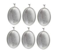 DECORNIJIA Lot de 6 Plateaux Ovales pour Pendentifs DIY 20X30Mm en Alliage Métallique Robuste Couleur Argenté Ancien Bases Vierges pour Collier Verre Transparent Création Bijoux