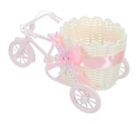 DECORNIJIA Mini Jardinière Tricycle Décorative en Plastique Rose, Panier à Fleurs Tressé Synthétique Petit Format 20x10x10 Cm, Support Polyvalent pour Mariage et Décoration
