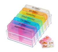 DECORNIJIA Organisateur de Pilules Jours Portable avec Compartiments Boîte de Rangement Colorée pour Médicaments Journaliers Breakfast Lunch Dinner Bedtime Pilulier Hebdomadaire Compact et