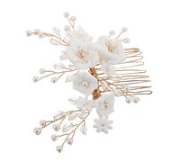 DECORNIJIA Peigne de Mariée Élégant Europe avec Décoration Argile Blanche et Perles Accessoires de Mariage Peigne de Cheveux pour Mariée