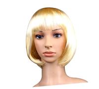 DECORNIJIA Perruque Bob Courte Dorée avec Frange pour Femme et Garçon Fille Perruque Synthétique de Cosplay et Fête Style Naturel et Halloween et Soirées