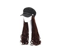 DECORNIJIA Perruque Casquette Femme Longue Bouclée Chapeau Synthétique Naturel Léger Marron Mode