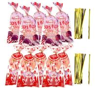 DECORNIJIA Sachets Présents en Cellophane Transparents pour Pâques 200 Pièces Motifs Lapin Carotte et Œufs Colorés, Liens Torsadés Dorés Inclus, pour Bonbons, Biscuits et Goûters Festifs