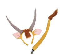 DECORNIJIA Serrage-Tête et Queue d'Antilope Garçon et Filles Bandeau Cornes Jaune Brun Accessoires Cosplay Animaux Mignons pour Fête Déguisement Costume Jeu de Rôle Léger et Confortable