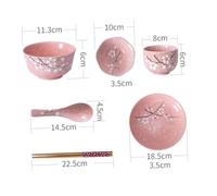 DECORNIJIA Service Vaisselle Complet Céramique Rose pour Personne Ensemble Ménager avec Bols Assiettes Tasses Cuillères et Baguettes Matériau Sûr et Facile à Nettoyer