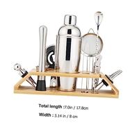 DECORNIJIA Set de Kit Préparation Cocktails Acier Inoxydable avec Support Bambou pour Bar Outils Professionnels pour Boissons et Bartender