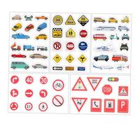 DECORNIJIA Set de Stickers Panneaux de Signalisation et Véhicules Papier pour Décoration Murale Enseignement et Modélisme Motifs Variés et Adhésifs Durables Utilisation Intérieure Sécurisée
