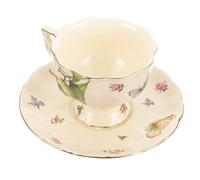 DECORNIJIA Set Tasse à Café Céramique Vintage avec Soucoupe Grand Format Motif Citron à Lusure pour Thé Anglais et