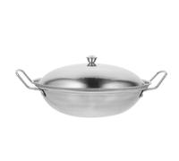 DECORNIJIA Wok Multifonction en Acier Inoxydable 22 CM Couvercle Bombé, Poêle à Frire et Casserole pour Fondue Chinoise Cuisine Gastronomique, Pot à Double Oreille