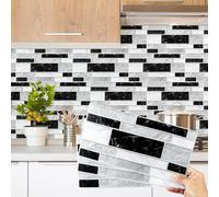 Decoroom Stickers Muraux Cuisine 15X30cm (24 pcs) Gris Noir Stickers Carrelage Imperméable PVC Autocollants Carreaux Carrelage Adhesif Mural Autocollant pour Salle de Bains Cuisine