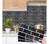 Decoroom Stickers Muraux Cuisine 15X30cm (24 pcs) Noir Stickers Carrelage Imperméable PVC Autocollants Carreaux Carrelage Adhesif Mural Autocollant pour Salle de Bains Cuisine
