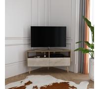 DECOROTIKA Aura Meuble TV d'angle 120 cm Armoires et Niches avec Pieds en Bois (Noyer et Travertine)