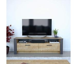 DECOROTIKA Manhattan Meuble TV Moderne de 150 cm de Large avec étagères de Rangement Ouvertes pour Salon, Chambre à Coucher, Meuble TV - Noyer et Noir