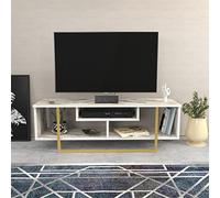 DECOROTIKA - Meuble TV et Console multimédia Astona Industrial 120 cm - Media Center - Série Effet marbre Blanc (Effet marbre Blanc/doré)