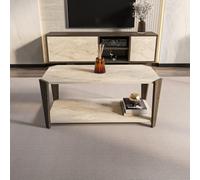 DECOROTIKA Monaco Table Basse Moderne et Simple - 91 cm x 47 cm (Noyer et Travertine)