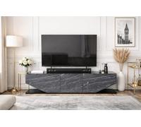 DECOROTIKA Perle Meuble TV Console multimédia, Bois Chlorure de polyvinyle, Effet marbre Noir, 180 x 30 x 40