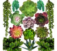 DECOROUS Lot de 14 plantes succulentes artificielles non mises en pot - Grandes plantes succulentes artificielles pour intérieur et extérieur - Faux cactus succulents réalistes en vrac pour décoration