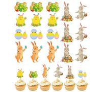 Décors de Cupcakes Lapins - 24 Pièces Œufs Réutilisables Amusants | Pic à Cupcake Lapin Réutilisable pour Fête - Fête Anniversaire