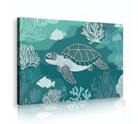 Décors sous-marins Impression sur toile de mer Tortue de mer Récif corallien Illustration murale encadrée Affiche graphique Œuvre d’art pour chambre Décor d’appartement pour enfants 75x115cm