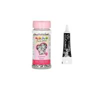 Décors sucrés confettis argentés 60 g + Stylo glaçage noir Youdoit