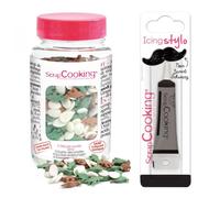Décors sucrés dinosaures 55 g + Stylo de glaçage noir Scrapcooking