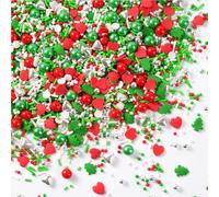 Décors Sucrés Noël 130g - Mélange de Comestibles Rouge Vert Blanc (Sucre Coloré, Vermicelles, Perles, Cœurs, Arbres), Décoration Alimentaire pour Gâteaux, Cupcakes, Biscuits