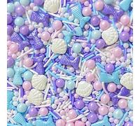 Décors Sucrés Sirène 130g - Perles Comestibles Vermicelles avec Figurines Sirène Coquillage en Sucre Rose Bleu Violet - Décoration Alimentaire Pâtisserie, Desserts, Gâteaux, Biscuits, Cupcakes