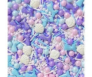 Décors Sucrés Sirène 130g - Perles Comestibles Vermicelles avec Figurines Sirène Coquillage en Sucre Rose Bleu Violet - Décoration Alimentaire Pâtisserie, Desserts, Gâteaux, Biscuits, Cupcakes