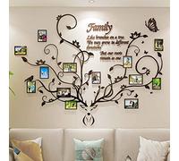 DecorSmart Décoration murale en forme de bois d'arbre généalogique pour salon, cadre photo amovible 3D collage autocollants en acrylique avec tête de cerf et citation de famille comme des branches sur