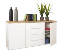 Decorspace Commode multifonction Mundi avec 4 tiroirs et 2 portes Blanc laqué h 82 cm (chêne, 4 tiroirs et 2 portes)