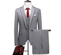 Decorsure Costumes décontractés pour hommes en lin coupe ajustée 3 pièces formel affaires été plage mariage veste gilet pantalon ensemble, gris, XL