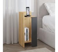 DECORTIE Elos Moderne Table de nuit Module gauche Chêne Anthracite Gris 27 x 25 x 60 cm