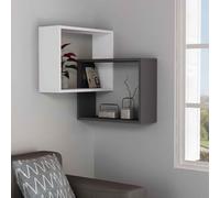 DECORTIE Ring Étagère murale d'angle, blanc-anthracite, 60 x 20 x 68 cm