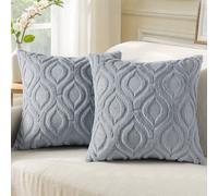 decorUhome Lot de 2 Housses de Coussin carrées en Fausse Fourrure de Style bohème Neutre, pour canapé, 60 x 60 cm, Gris