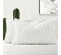 decorUhome Lot de 2 Housses de Coussin rectangulaires en Fausse Fourrure de Style bohème Neutre pour canapé, 30 x 50 cm, Blanc crème