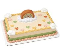 DecoSet® Lot de 5 décorations de gâteau empilables avec support en forme de nuage, couleur arc-en-ciel, rouge, crème, rose, jaune, turquoise et nuage, qualité alimentaire