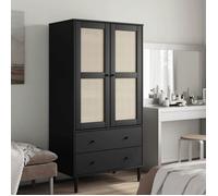 DÉCOSHOP - Armoire de rangement pour chambre Garde-robe SENJA aspect rotin noir 90x55x175cm bois massif pin MM23704