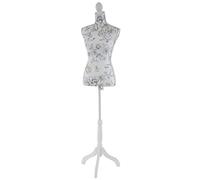 Décoshop26 Buste de Couture féminin sur Pieds Hauteur régable Mannequin Femme déco vitrine Fibre de Verre Blanc avec des Fleurs 04_0004285