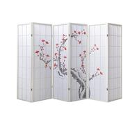 Décoshop26 Paravent 6 Panneaux Japonais en Bois Blanc 264x175 cm PAR06019