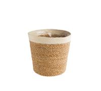DECOSTYL-Cache-pot vannerie naturelle avec rebord blanc coloris beige - 20,5 x 19,5 x 16 cm