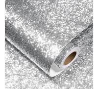 Decotalk Papier Peint À Paillettes Argenté Pour Commode 40X300cm Papier Peint Adhesif Mural Paillettes Mur Autocollant Décoration Murale en Vinyle Imperméable Comptoir Table Bureau Travaux Manuels