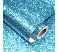Decotalk Papier Peint Pailleté Brillant Bleu Ciel 40X900cm Papier Peint Adhesif Mural Paillette Bleu Brillant Tissu Pailleté Adhesif Pour Meuble Murs Salon Chambre Décoration de Fte Placard Tiroir